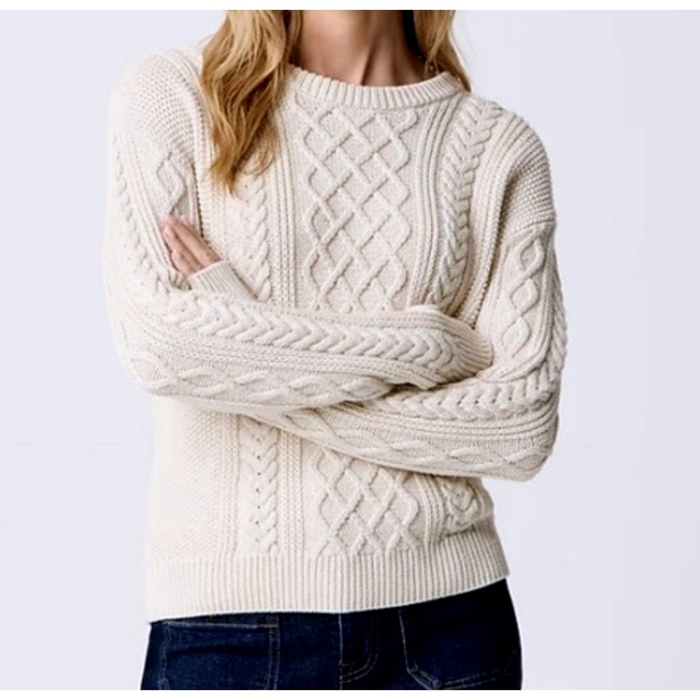 J.Crew Women Size Medium 100% Cotton Cable Knit Sweater Natural CN045 NEW